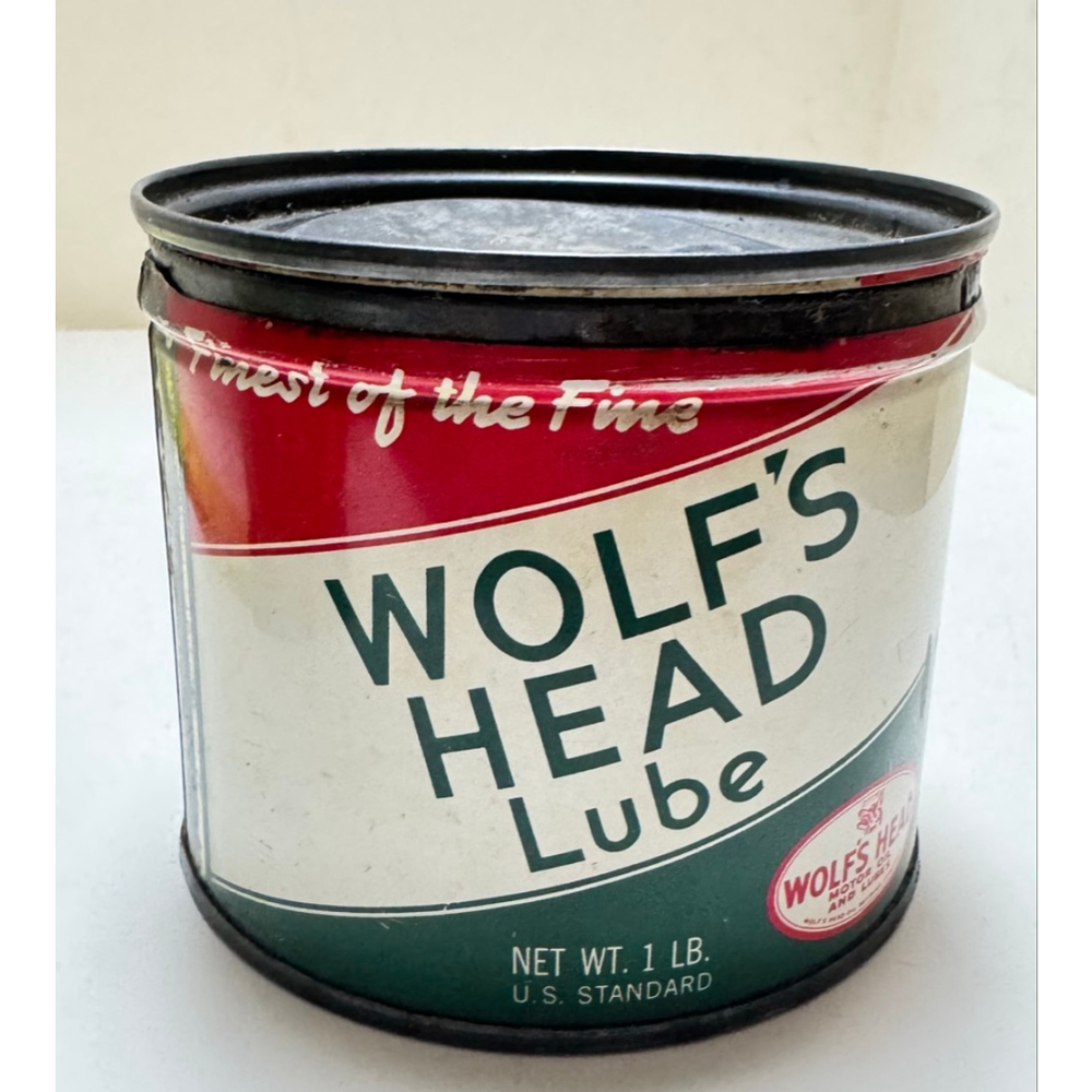Wolf's Head Vintage Lube Grease Can 1 Lb - 1/4 full